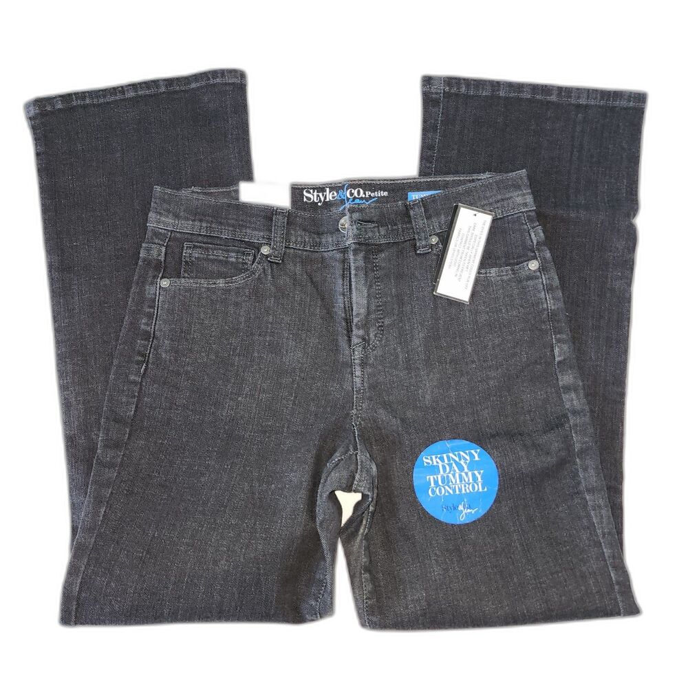 NWT Style & CO Tummy Control Black Boot Cut Tint Jeans Sz 8P